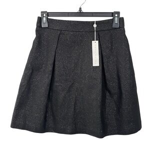 NWT Trina Turk Black Sparkle Pleated A Line Mini Skirt‎ Size 2 Holiday Party